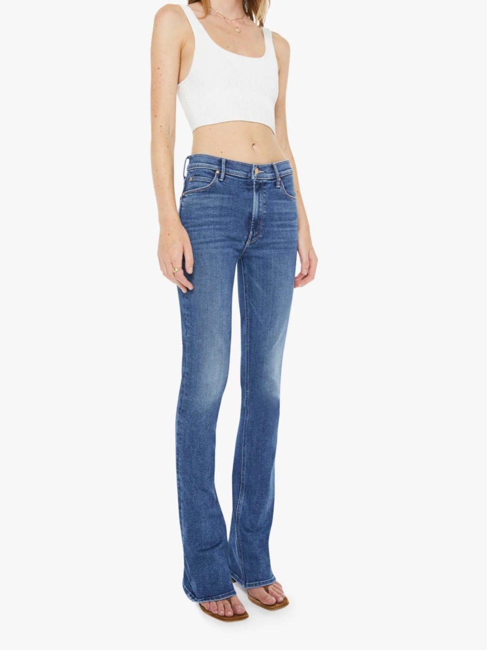 MOTHER Flare Jeans in Medium Blue Denim